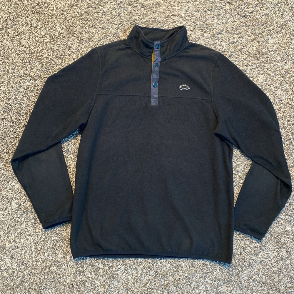 686‎ Fleece Pullover Mens Medium Black Camo Trim Snap Mock Neck Thumbholes
